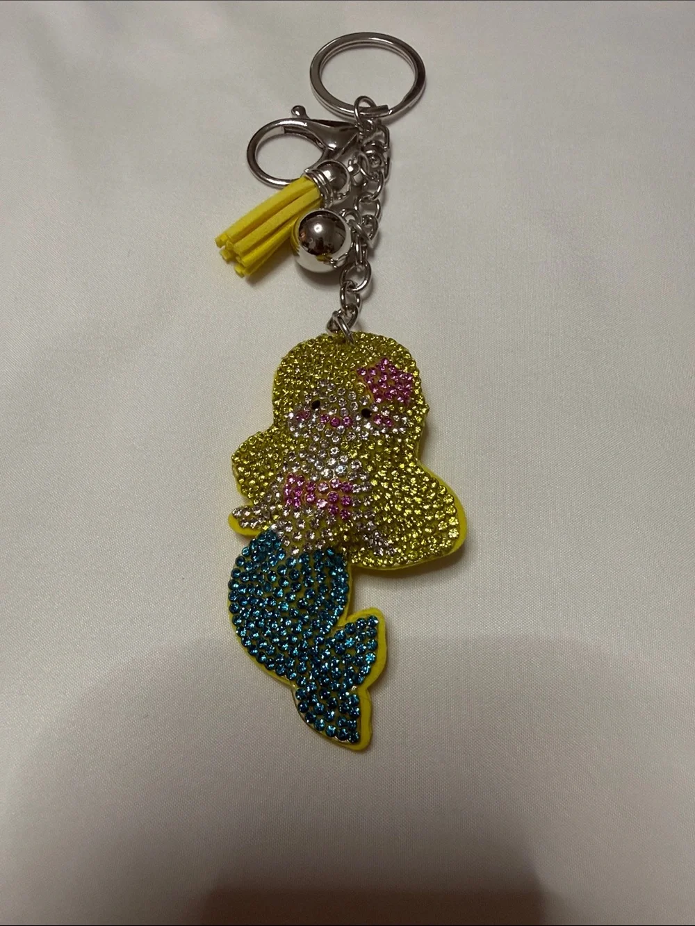 Yellow and Blue Mermaid Crystal Keychain Charm